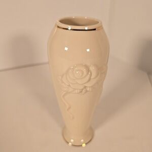 Lenox Ivory Embossed Rose Porcelain Vase with Gold Trim 6" Tall